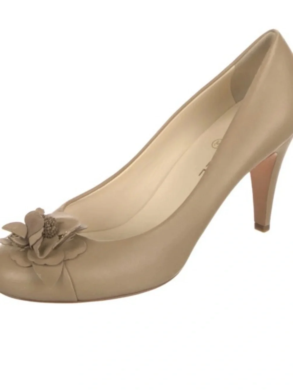 CHANEL Nude Beige Camellia Leather Pumps